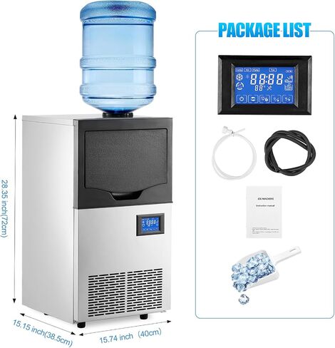 Commercial Ice Maker Machine, 121Lbs/24H, 66Pcs Clear Ice Cubes Ready in 8-15Mins, Stainless Steel Freestanding ice Machine with 22Lbs Ice Capacity for Home Bar, 15.15"D x 15.74"W x 28.35"H in Saudi Arabia
