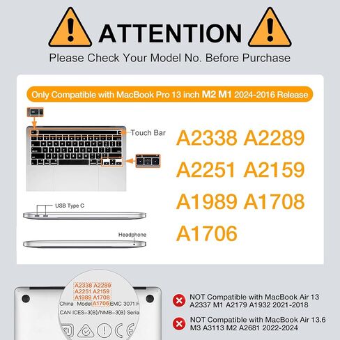 حافظة MOSISO متوافقة مع جهاز MacBook Pro 13 بوصة M2 2024-2016 A2338 M1 A2251 A2289 A2159 A1989 A1708 A1706، حافظة صلبة بلاستيكية وحقيبة منتفخة وغطاء للوحة المفاتيح وكاميرا الويب وواقي شاشة، أسود in Kuwait