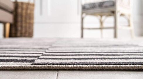 Unique Loom Williamsburg Collection Casual Transitional Thick Alternating Stripes Area Rug, 6 x 9 ft, Black/Beige in Saudi Arabia