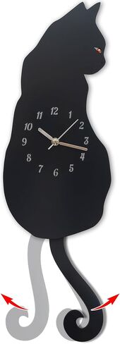 Black Cat Swinging Wall Clock, Cat Clock, Cat Clock with Moving Tail, Funny Wall Clock, Cute Wall Clock, Gift for Cat Lovers, Flat Unnumbered Surface. (Numbered) in Saudi Arabia