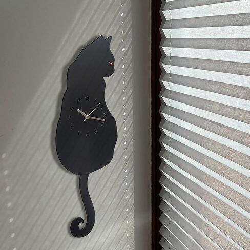 Black Cat Swinging Wall Clock, Cat Clock, Cat Clock with Moving Tail, Funny Wall Clock, Cute Wall Clock, Gift for Cat Lovers, Flat Unnumbered Surface. (Numbered) in Saudi Arabia