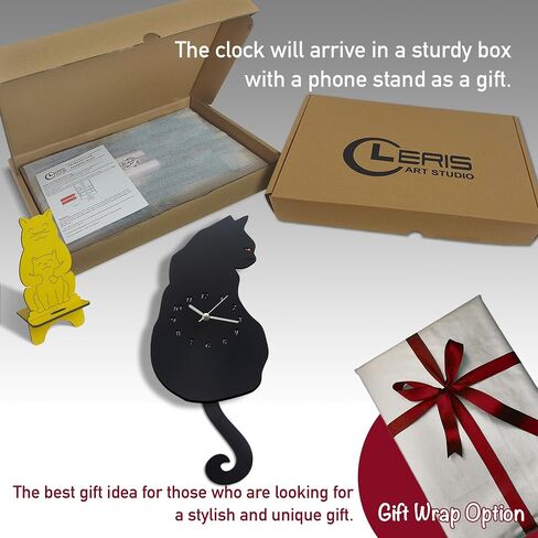 Black Cat Swinging Wall Clock, Cat Clock, Cat Clock with Moving Tail, Funny Wall Clock, Cute Wall Clock, Gift for Cat Lovers, Flat Unnumbered Surface. (Numbered) in Saudi Arabia