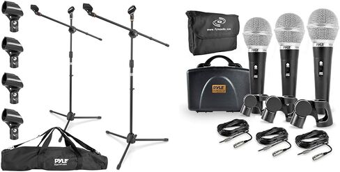 Pyle Universal Adjustable Tripod Microphone Stand - Pair of Heavy Duty Lightweight Professional Compact Extendable Stage Studio Floor Standing Boom Mic Holder w/Carry Bag, 5/8" Adapter PMKSKT35.5 in Saudi Arabia