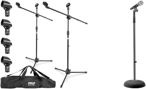 Pyle Universal Adjustable Tripod Microphone Stand - Pair of Heavy Duty Lightweight Professional Compact Extendable Stage Studio Floor Standing Boom Mic Holder w/Carry Bag, 5/8" Adapter PMKSKT35.5 in Saudi Arabia