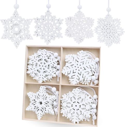 16 Pieces White Snowflakes Ornaments 3inch Wooden Snowflake Christmas Ornament for Winter Home Tree Garland Christmas Decoration Holiady Crafts 8 Styles in Saudi Arabia