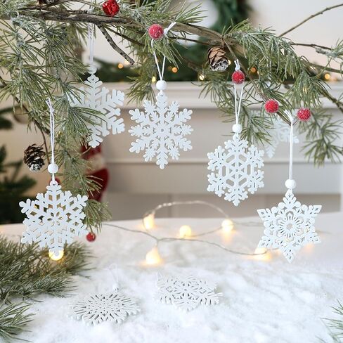 16 Pieces White Snowflakes Ornaments 3inch Wooden Snowflake Christmas Ornament for Winter Home Tree Garland Christmas Decoration Holiady Crafts 8 Styles in Saudi Arabia