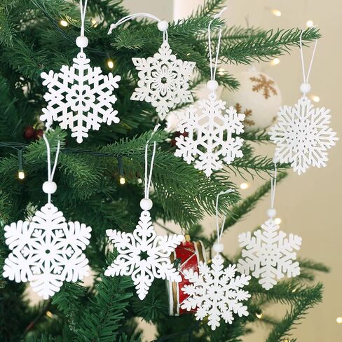 16 Pieces White Snowflakes Ornaments 3inch Wooden Snowflake Christmas Ornament for Winter Home Tree Garland Christmas Decoration Holiady Crafts 8 Styles in Saudi Arabia