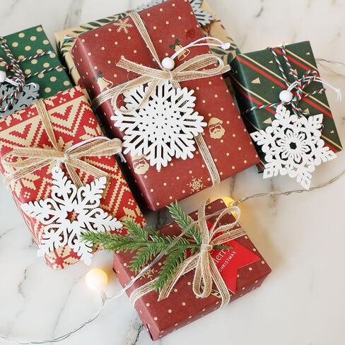 16 Pieces White Snowflakes Ornaments 3inch Wooden Snowflake Christmas Ornament for Winter Home Tree Garland Christmas Decoration Holiady Crafts 8 Styles in Saudi Arabia