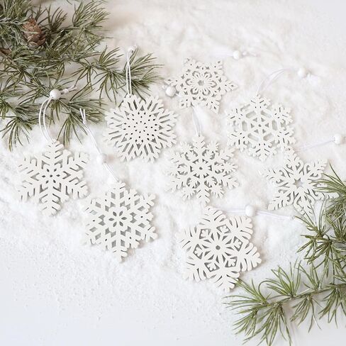16 Pieces White Snowflakes Ornaments 3inch Wooden Snowflake Christmas Ornament for Winter Home Tree Garland Christmas Decoration Holiady Crafts 8 Styles in Saudi Arabia