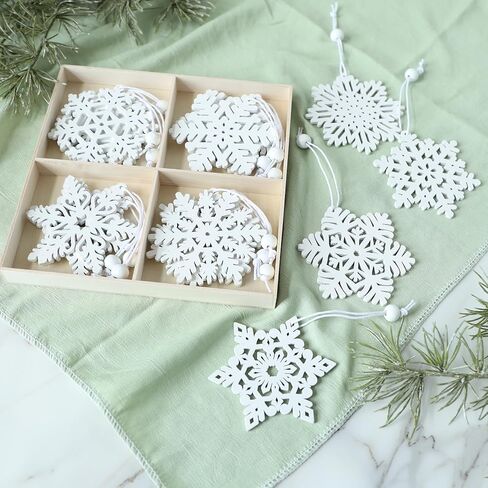 16 Pieces White Snowflakes Ornaments 3inch Wooden Snowflake Christmas Ornament for Winter Home Tree Garland Christmas Decoration Holiady Crafts 8 Styles in Saudi Arabia
