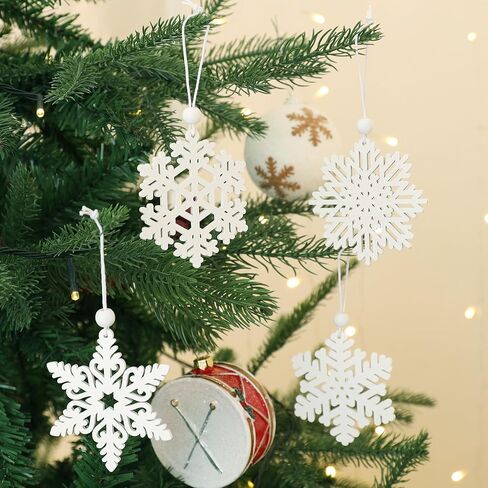 16 Pieces White Snowflakes Ornaments 3inch Wooden Snowflake Christmas Ornament for Winter Home Tree Garland Christmas Decoration Holiady Crafts 8 Styles in Saudi Arabia