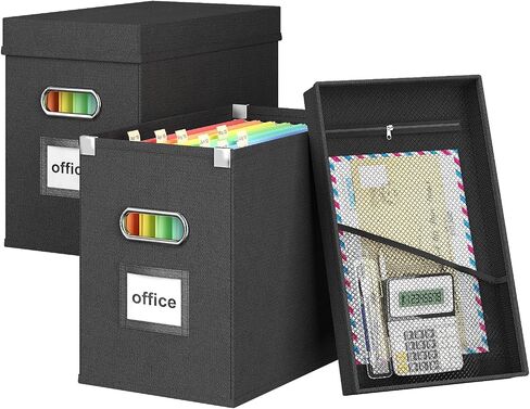 Huolewa Fireproof File Organizer Box With Lock, Collapsible Fireproof Important Document Organizer Box, Portable Travel/Home/Office File Safe Box with Handle for Documents Folders Storage -Black in Saudi Arabia