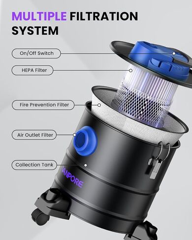 Ash Vacuum for Pellet Stoves: 5.2 Gallon Fireplace Ash Vac with 1200w Powerful Suction & Wheeled Base - Ash Vacuum Cleaner for Fireplaces, Pellet Grill, Wood Stove, Fire Pits (Blue) in Saudi Arabia
