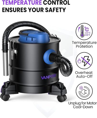 Ash Vacuum for Pellet Stoves: 5.2 Gallon Fireplace Ash Vac with 1200w Powerful Suction & Wheeled Base - Ash Vacuum Cleaner for Fireplaces, Pellet Grill, Wood Stove, Fire Pits (Blue) in Saudi Arabia