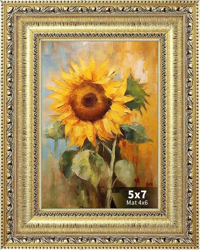 Gold 5x7 Photo Frame with Tempered Real Glass, Vintage Picture Frame for Wall Mount Or Table Top Display, Display Photo 4x6 with Mat Or 5x7 without Mat, 1 Pack in Saudi Arabia