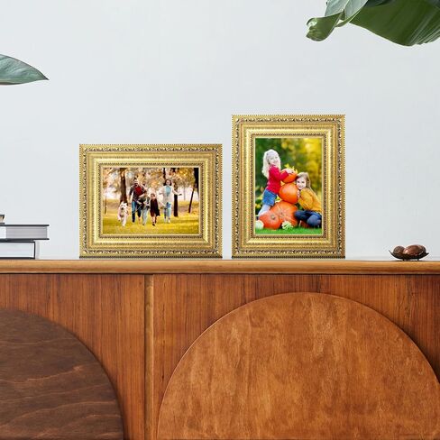 Gold 5x7 Photo Frame with Tempered Real Glass, Vintage Picture Frame for Wall Mount Or Table Top Display, Display Photo 4x6 with Mat Or 5x7 without Mat, 1 Pack in Saudi Arabia