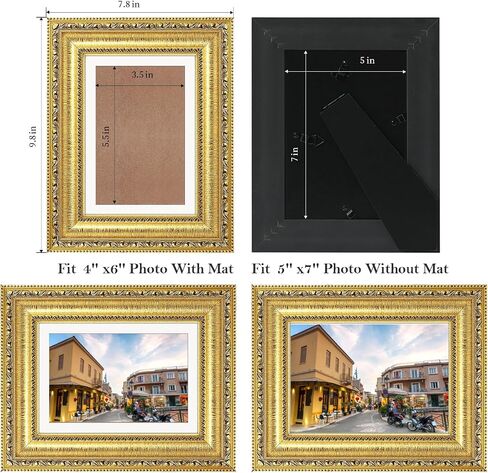 Gold 5x7 Photo Frame with Tempered Real Glass, Vintage Picture Frame for Wall Mount Or Table Top Display, Display Photo 4x6 with Mat Or 5x7 without Mat, 1 Pack in Saudi Arabia