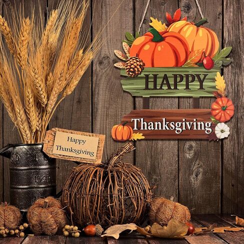 2 Pieces Give Thanks Wood Sign and Happy Thanksgiving Door Sign Thanksgiving Pumpkin Front Door Hanger Turkey Wooden Door Decor for Thanksgiving Party Fall Home Autumn Holiday Door Wall Decoration in Saudi Arabia