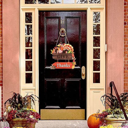 2 Pieces Give Thanks Wood Sign and Happy Thanksgiving Door Sign Thanksgiving Pumpkin Front Door Hanger Turkey Wooden Door Decor for Thanksgiving Party Fall Home Autumn Holiday Door Wall Decoration in Saudi Arabia