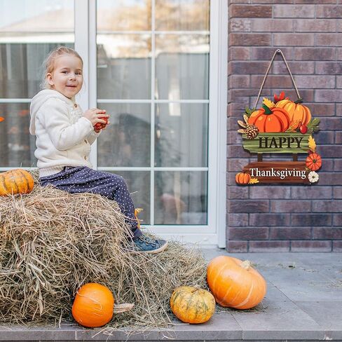 2 Pieces Give Thanks Wood Sign and Happy Thanksgiving Door Sign Thanksgiving Pumpkin Front Door Hanger Turkey Wooden Door Decor for Thanksgiving Party Fall Home Autumn Holiday Door Wall Decoration in Saudi Arabia