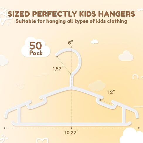 Kids Plastic Hangers, Baby Clothes Hangers for Closet 50 Packs Non-Slip Toddler Hangers for Infant Child Clothing, Small Children Hangers for Pants Coats Skirts (White) in Saudi Arabia