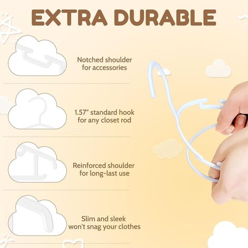 Kids Plastic Hangers, Baby Clothes Hangers for Closet 50 Packs Non-Slip Toddler Hangers for Infant Child Clothing, Small Children Hangers for Pants Coats Skirts (White) in Saudi Arabia