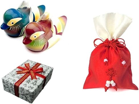 Korean Traditional Marble Mandarin Duck Korean Wedding Symbol of Love Colorful Duck + Silk Pouch in Saudi Arabia