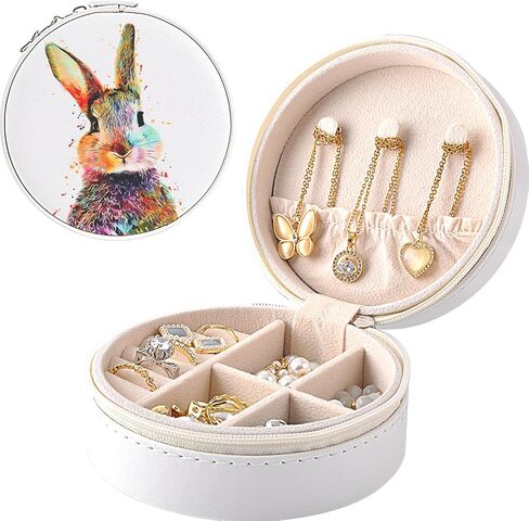 MAYCARI Small Portable Travel Jewelery Box, Cute Rabbit-A Pattern Mini Leather Jewelery Box Organiser for Rings Earrings Necklace Bracelets Jewelry Gift for Women Girls Kids in Saudi Arabia