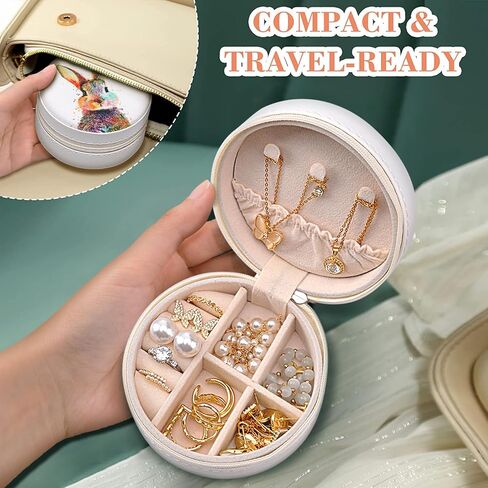 MAYCARI Small Portable Travel Jewelery Box, Cute Rabbit-A Pattern Mini Leather Jewelery Box Organiser for Rings Earrings Necklace Bracelets Jewelry Gift for Women Girls Kids in Saudi Arabia