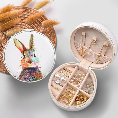 MAYCARI Small Portable Travel Jewelery Box, Cute Rabbit-A Pattern Mini Leather Jewelery Box Organiser for Rings Earrings Necklace Bracelets Jewelry Gift for Women Girls Kids in Saudi Arabia