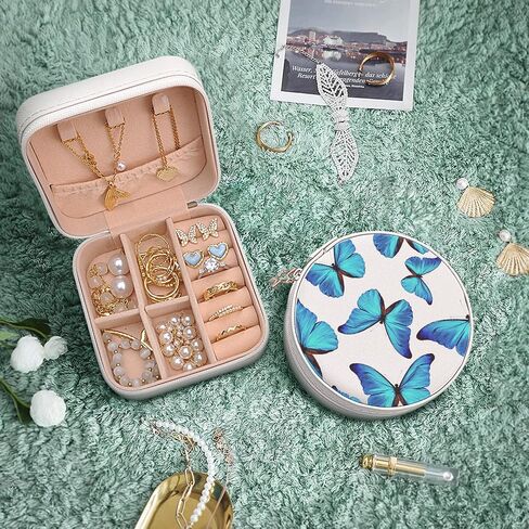 MAYCARI Small Portable Travel Jewelery Box, Cute Rabbit-A Pattern Mini Leather Jewelery Box Organiser for Rings Earrings Necklace Bracelets Jewelry Gift for Women Girls Kids in Saudi Arabia