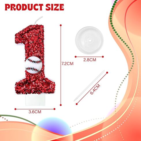 Baseball Number Candles, Birthday Cake Topper Decoration red Number 1, Suitable for Birthday Parties, Baseball Theme Parties and Anniversary Celebration Party Decorations (Number 1) in Saudi Arabia