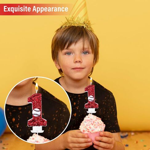 Baseball Number Candles, Birthday Cake Topper Decoration red Number 1, Suitable for Birthday Parties, Baseball Theme Parties and Anniversary Celebration Party Decorations (Number 1) in Saudi Arabia