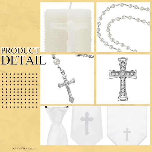 5 قطع من إكسسوارات المناولة المقدسة الأولى للأولاد، مجموعة مناولة الأولاد تتضمن 1 ربطة عنق، 1 منديل مطوي مطرز بالصليب، 1 دبوس متقاطع، 1 مسبحة لؤلؤية، 1 شمعة متقاطعة للمعمودية in Kuwait