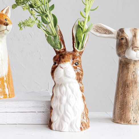 Creative Co-Op Hand-Painted Decorative Stoneware Rabbit Vase, Brown and White in Saudi Arabia