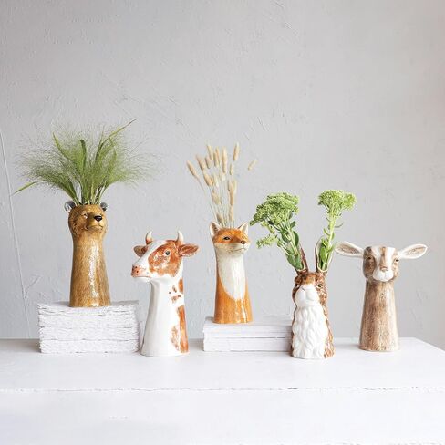Creative Co-Op Hand-Painted Decorative Stoneware Rabbit Vase, Brown and White in Saudi Arabia