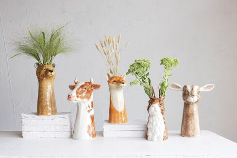 Creative Co-Op Hand-Painted Decorative Stoneware Rabbit Vase, Brown and White in Saudi Arabia