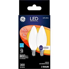 لمبات GE LED، 40 وات، أبيض ناعم، مصابيح زينة بلوري، قاعدة متوسطة (عبوتان)