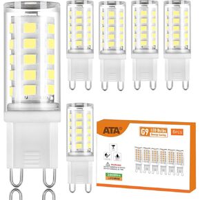 ATA 6 Pack G9 LED Bulb T4 Chandelier Light Bulbs 4W Natural White 6000K, (40W Halogen Replacement) G9 Bi Pin Ceramic Base, 120V AC 360°Beam Angle 450LM for, Barthroom Lamp, Crystal Wall Lamp