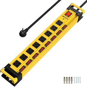 قطاع الطاقة 10 منافذ، واقي التيار 3300J مع مفاتيح فردية، سلك طاقة 6FT 14AWG/15AMP/1875W، شريط طاقة معدني عالي التحمل مع مدير سلك، لورشة العمل، المرآب، المتجر، المنزل