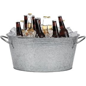 Galvanized Metal Beverage Ice Tub -Stylish Oval Ice Bucket with Handles for Party and Events, Beer Wine Champagne Whiskey Cocktail Cooler Ice Tub for Christmas and Halloween Bar