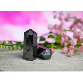 Connectco Crystals Hematite Tower Point for Crystal Grid, 1.5 Inches Tall, Black