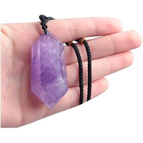 Acxico 1 pcs Natural Purple Amethyst Quartz Crystal Pendant Healing DT Gemstone Wand Reiki