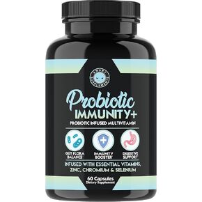 Probiotic Immunity Supplement – Probiotic Infused Multi-Vitamin with Zinc, Chromium, Selenium & Essential Vitamins – Supports Healthy Gut Flora, Digestive Health, and Immune System (1-Bottle)