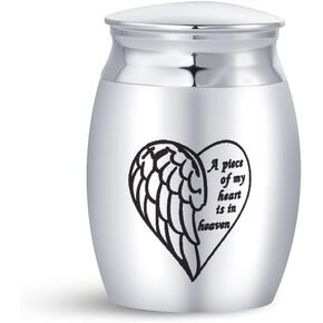 Angel Wing Love Heart Mini Cremation Urn for Human Ashes Silver Family Sister Daughter Mom Keepsake Memorial Holder 1.6" for Funeral