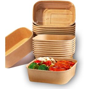 حاويات طعام للاستعمال مرة واحدة مع أغطية، صناديق ورقية بنية قابلة للاستخدام في الميكروويف للمطاعم والمطاعم والحفلات (50 قطعة 25 أونصة) in Kuwait