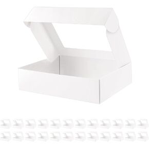 HAPPY POTATO 25 Pastry Boxes with window, White Bakery Boxes with Window, 9x7x2.5 Inches Bakery Boxes for Cookies, Treat Boxes for Small Bakery, Dessert, Candy, Party Favors, Wedding Cake