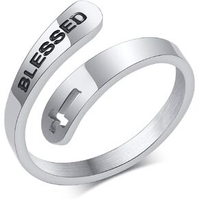 ANIEJUFI Stainless Steel Cross Statement Ring Faith Hope Love Christian Finger Open Rings for Women Girls Inspirational Jewelry Gifts