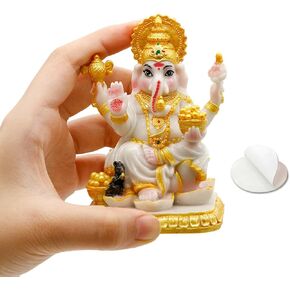 BangBangDa Ganesha Statue for Car Dashboard - 4.1"H Polystone Marble Color Lord Ganesha Idol for Vehicle Decor Ideal Birthday Diwali Wedding Gift for Indian Friends Man Woman
