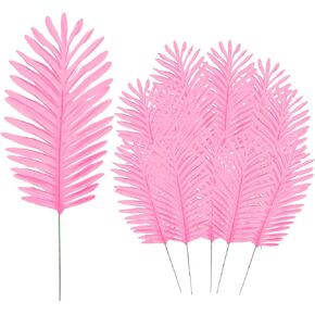 Pink Palm Leaves - 12Pcs 18" Realistic Artificial Plants Leaf Fake Pink Tropical Palm Leaf Pink Faux Leaves Decorations for Balloon Garland Decor Wedding Birthday Tropical Jungle Party